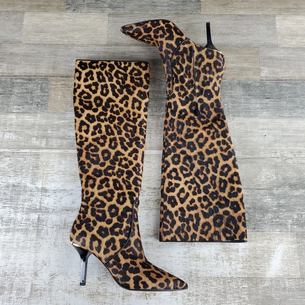 Michael Kors Katerina Womens Knee-High Boots Sz 5.5 Booties Leopard